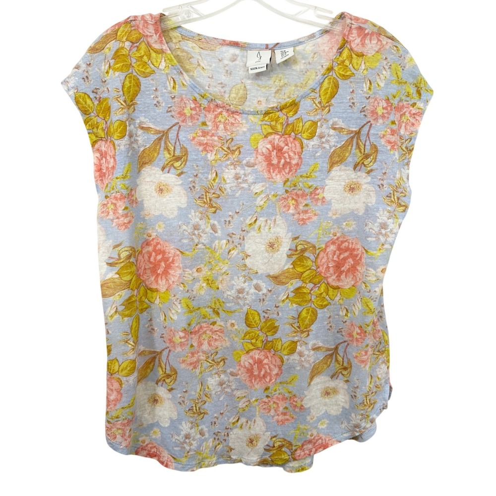 Joie Medium Linen Top Blue Floral Cap Sleeve Soft Girl Coquette Summer Boho 614